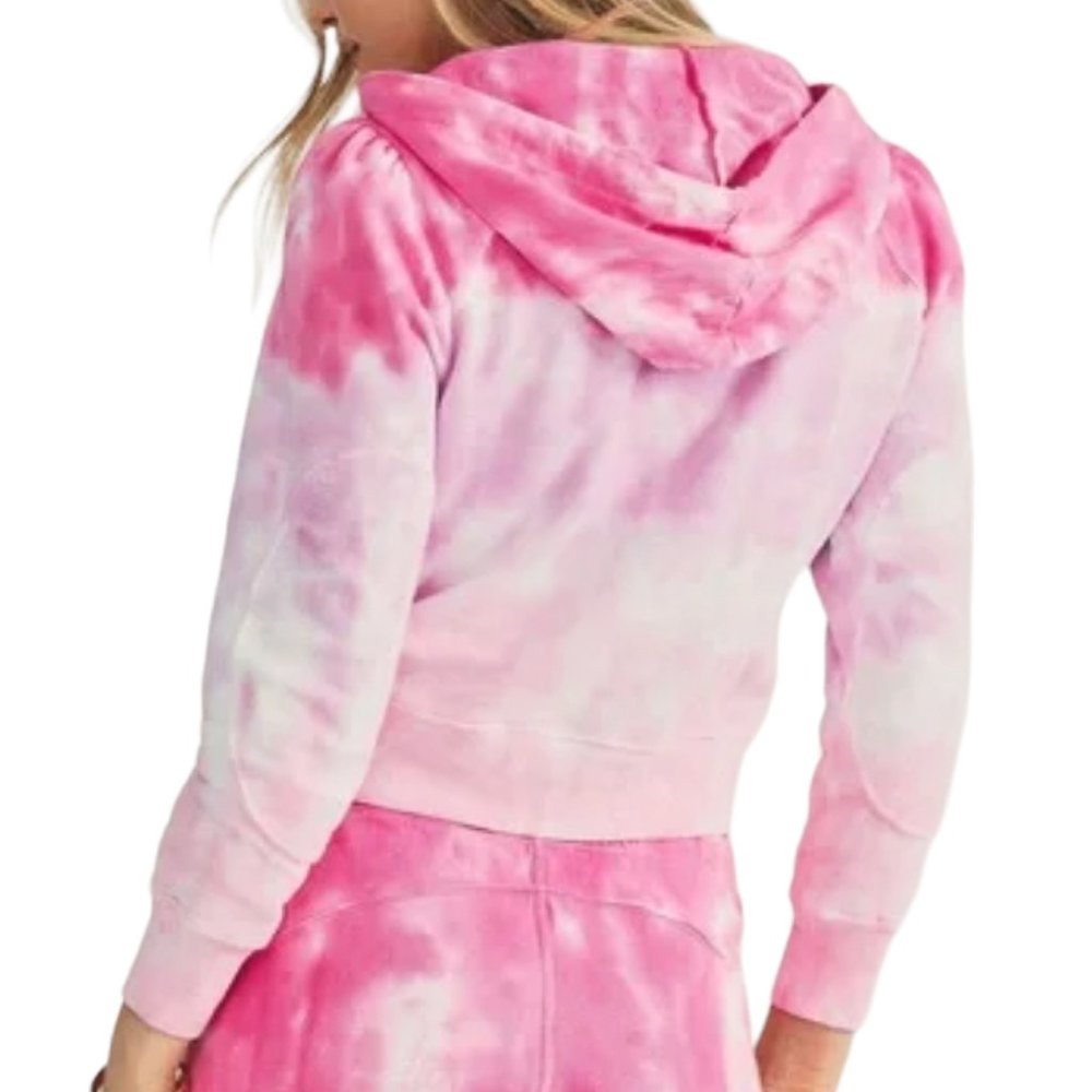 LoveShackFancy Kirby Tie Dye Sweatshirt Hoodie in Linear Bubble Gum Pink Size M - Picture 2 of 16